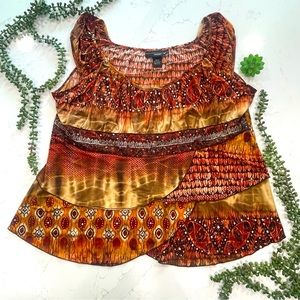 Lane Bryant 18/20 Sleeveless Boho Top with Layered Ruffle Front Metallic Accents